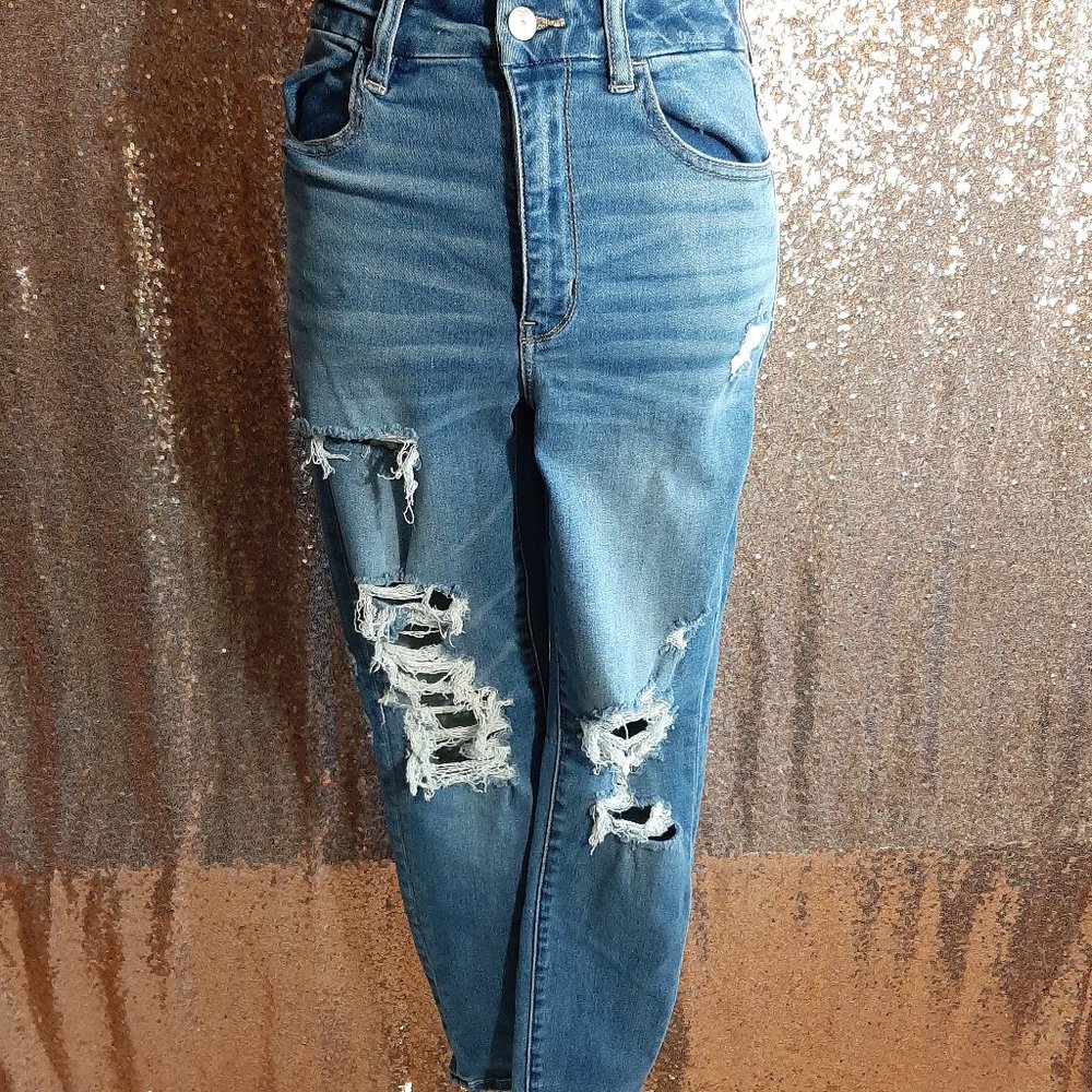 American Eagle Next Level Stretch Women's Distressed Blue Denim Jeans Size US6